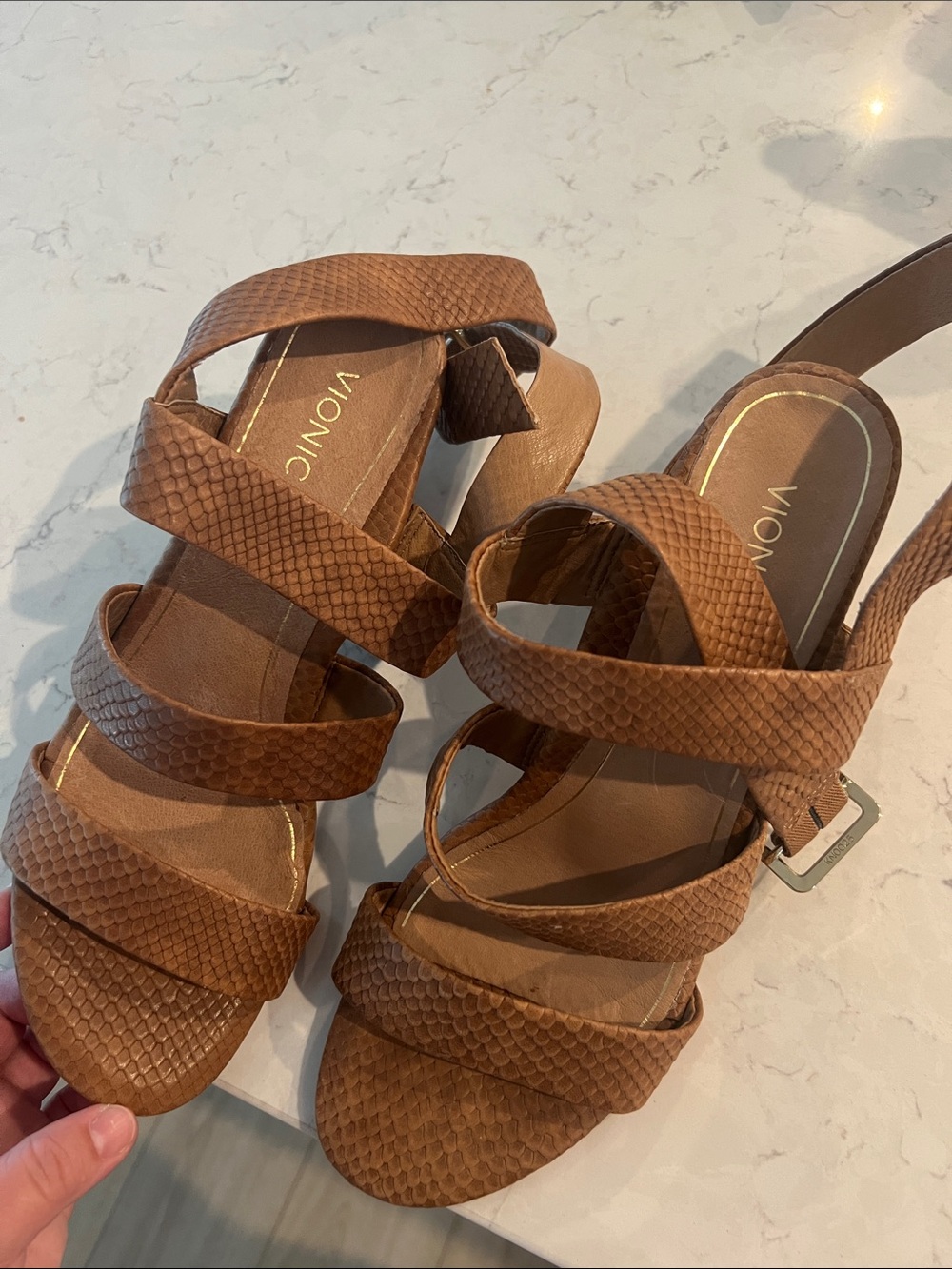 Vionic Tan Textured Multi-Strap Sandal